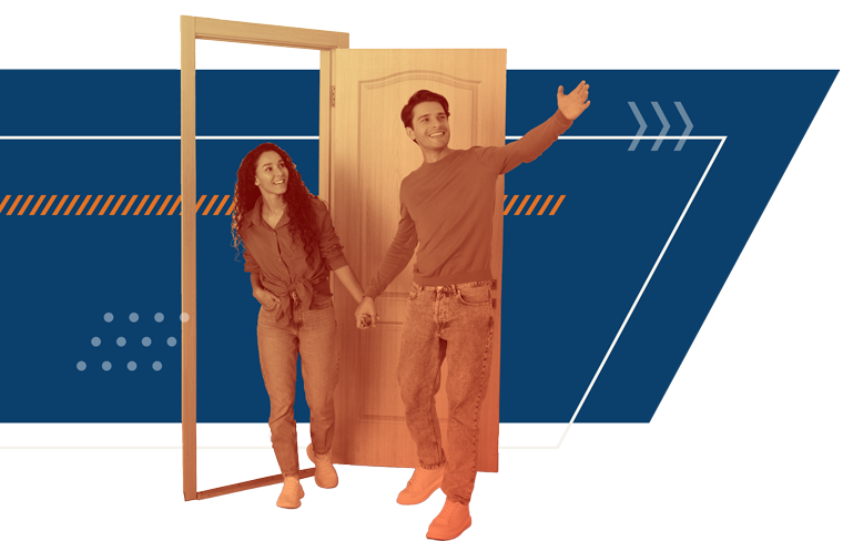 Couple in open door