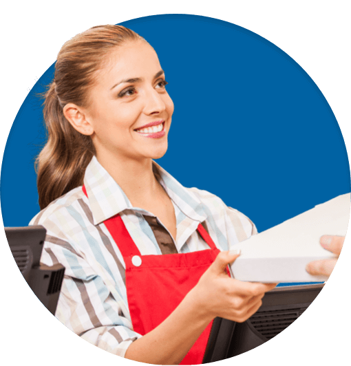 QSR employee helping customer at register